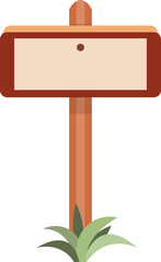 Wooden Signpost with Green Grass. Space for Text Isolated Illustration on Transparent Background