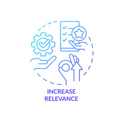 Increase relevance blue gradient concept icon. Valuable products and goods. Managing prices abstract idea thin line illustration. Isolated outline drawing. Myriad Pro-Bold font used