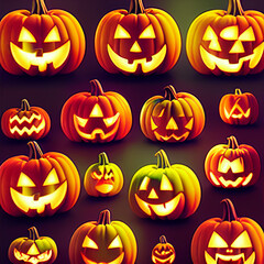 halloween pumpkins and autumn leaves pattern, holiday illustration, textures, wallpapers,