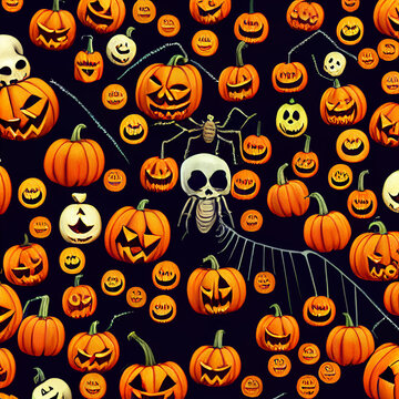 halloween pumpkins and autumn leaves pattern, holiday illustration, textures, wallpapers,