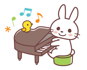 ピアノを弾くウサギ＿茶色ライン
