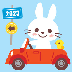 車に乗ってるウサギ＿ライン無し