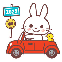 車に乗ってるウサギ＿茶色ライン