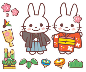 着物を着てるウサギ＿茶色ライン