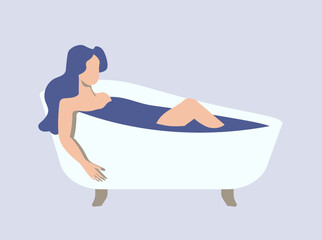 Self care illustration with young woman washing in bathroom with warm water