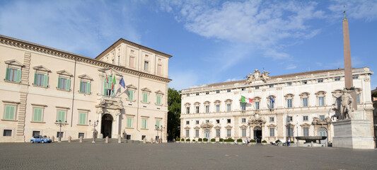 the Quirinal Palace was the seat of the Popes and now the President of the Republic. The obelisk of the Quirinale and the  Consulta palace are on the square.