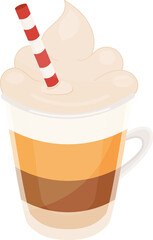Coffee Mocha Mug with Straw. Isolated Illustration on Transparent Background 