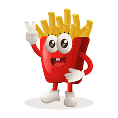 Cute french fries mascot with peace hand