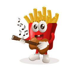 Cute french fries mascot playing guitar