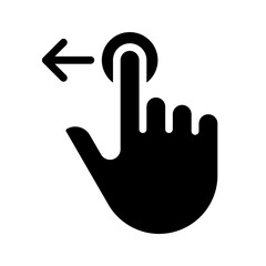 Move to left black glyph icon. Digital device interaction. Touchscreen and touchpad control. Swipe and slide. Silhouette symbol on white space. Solid pictogram. Vector isolated illustration