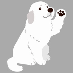 Simple and adorable Great Pyrenees Dog illustration waving hand flat colored