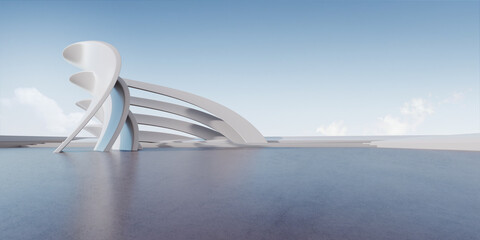3d render of abstract futuristic architecture with concrete floor. Car presentation.