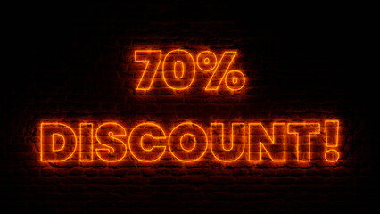 Orange Neon 70 Percent Discount with Brick Background