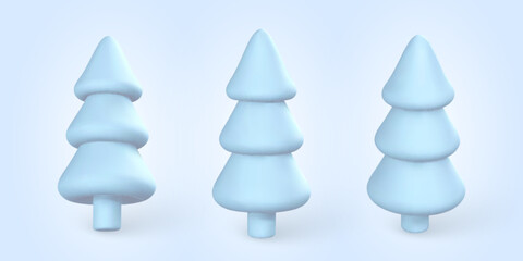 Fototapeta premium 3d Christmas tree in cartoon style. Xmas or New Year's decorative element. Vector illustration