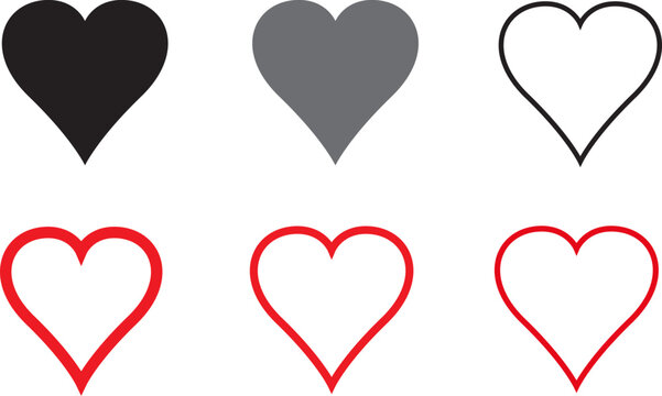 Black and red heart vector set. Love icons isolated on white background. Collection of flat heart symbol for love symbol, icon shape and Valentine's day. Vector illustration, graphic design