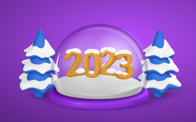 Xmas banner design. 3d snow globe with white snow. Christmas poster. Vector illustration