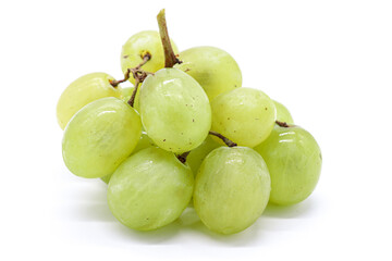 bunch of green grapes on white background