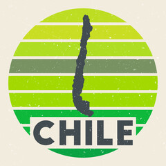 Chile logo. Sign with the map of country and colored stripes, vector illustration. Can be used as insignia, logotype, label, sticker or badge of the Chile.