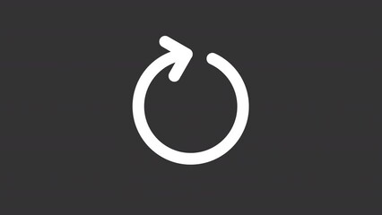 Animated refresh white line ui icon. Rotate clockwise. Seamless loop 4k video with alpha channel on transparent background. Isolated user interface symbol motion graphic design for night mode