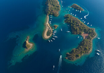 Fototapeta na wymiar Turkish Maldives Yassica Islands Drone Photo, Gocek Mugla, Turkey