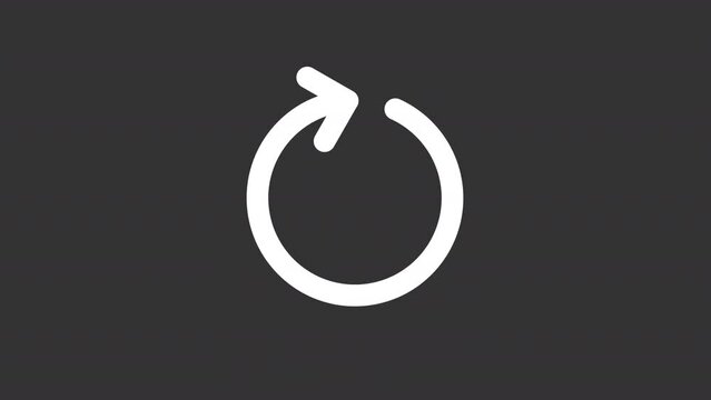 Animated refresh white line ui icon. Rotate clockwise. Seamless loop 4k video with alpha channel on transparent background. Isolated user interface symbol motion graphic design for night mode