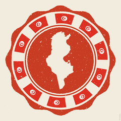 Tunisia vintage sign. Grunge round logo with map and flags of Tunisia. Superb vector illustration.