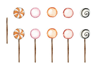 Watercolor candy illustration set. Halloween party concept. Kids sweet food