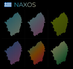 Naxos dotted map set. Map of Naxos in dotted style. Borders of the island filled with beautiful smooth gradient circles. Appealing vector illustration.