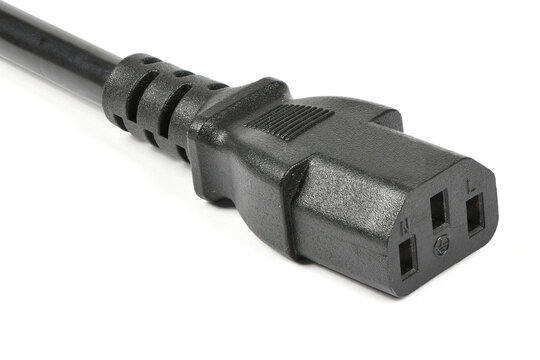 Black C13 female rubber connector power plug, isolated on white.