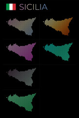 Sicilia dotted map set. Map of Sicilia in dotted style. Borders of the island filled with beautiful smooth gradient circles. Appealing vector illustration.