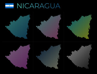 Fototapeta premium Nicaragua dotted map set. Map of Nicaragua in dotted style. Borders of the country filled with beautiful smooth gradient circles. Beautiful vector illustration.