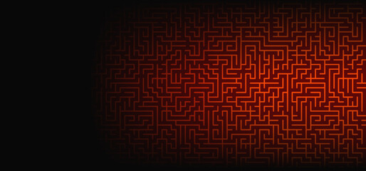 Education logic, labyrinth line. Black square maze. Vector. Find the way, labyrinth riddle. Black, white geometric pattern. labyrinth design icon. Maze tangled lines. Thinking game banner