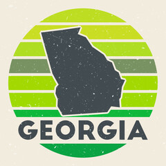 Georgia logo. Sign with the map of us state and colored stripes, vector illustration. Can be used as insignia, logotype, label, sticker or badge of the Georgia.