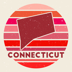 Connecticut logo. Sign with the map of us state and colored stripes, vector illustration. Can be used as insignia, logotype, label, sticker or badge of the Connecticut.