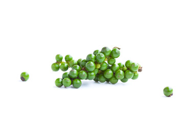 Fresh green black pepper isolated on white background,Organic vegetables, Herbal plant, Food ingredient