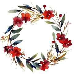 Hygge christmas watercolor floral wreath 