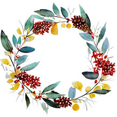 Hygge christmas watercolor floral wreath 