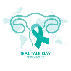 Teal Talk Day vector. Blue-green ovarian cancer awareness ribbon icon vector. Female reproductive system symbol. September 23. Important day
