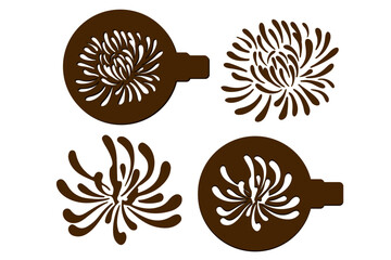 Stencils for decorating coffee and confectionery and silhouettes of aster flowers