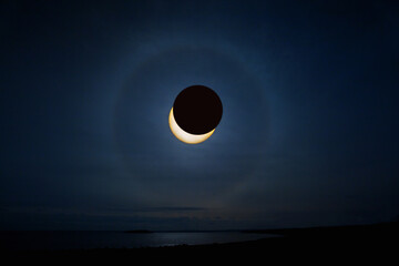 Solar eclipse with solar halo 