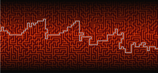 Education logic, labyrinth line. Black square maze. Vector. Find the way, labyrinth riddle. Black, white geometric pattern. labyrinth design icon. Maze tangled lines. Thinking game banner