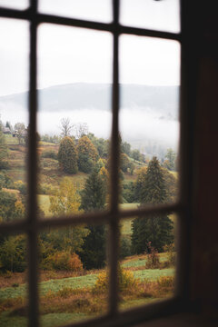 view through the window on a mountain landscape