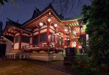 Small local shrine in Shibuya at night. Tokyo. Japan