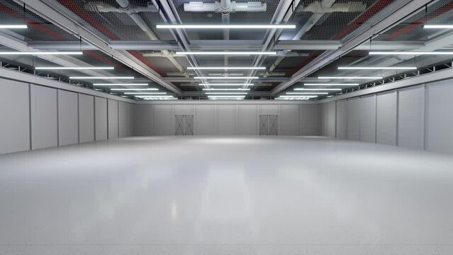 Motion Empty hall exhibition.The backdrop for exhibition stands, booth,trade show.Convention for meeting.Big room for entertainment,event,sports.Indoor for Factory,warehouse,showroom.3d render