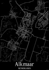 Black and White city map poster of Alkmaar Netherlands.