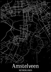 Black and White city map poster of Amstelveen Netherlands.
