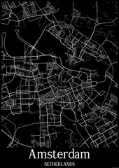 Black and White city map poster of Amsterdam Netherlands.