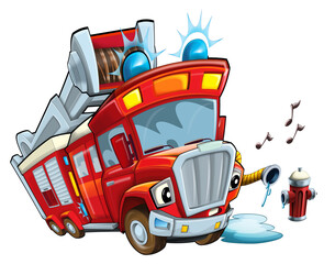 Cartoon funny firetruck isolated illustration for children