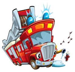 Cartoon funny firetruck isolated illustration for children