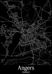 Black and White city map poster of Angers France.
